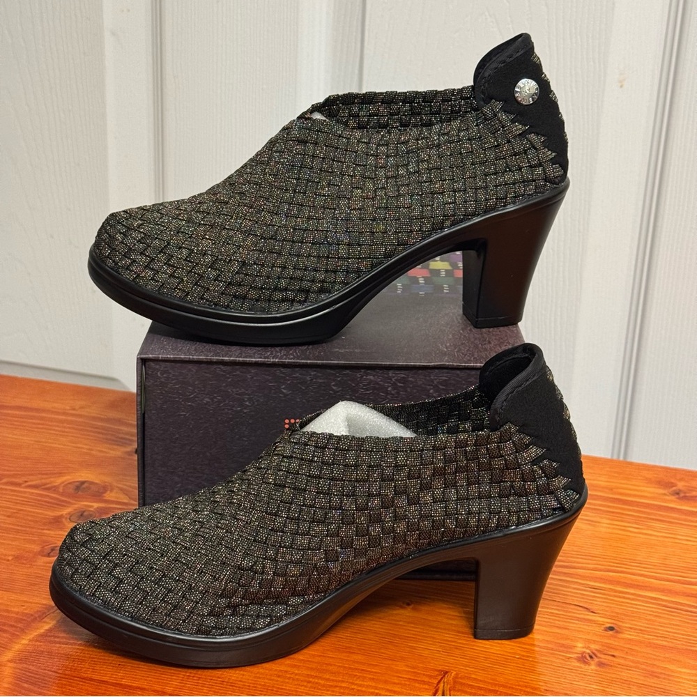 Bernie Mev Women's Chesca Gold/Black Shimmer Mid Heels Size 37 - Picture 3 of 7